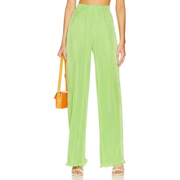 NWT Forever 21 Womens Wide Leg High Rise Pleated Pants Lime Green Stretch 3X - Picture 1 of 5